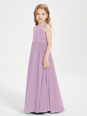 Long Junior Bridesmaid Dresses Illusion Lace Top Wisteria