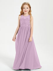 Long Junior Bridesmaid Dresses Illusion Lace Top Wisteria