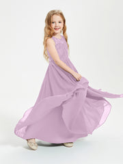 Long Junior Bridesmaid Dresses Illusion Lace Top Wisteria