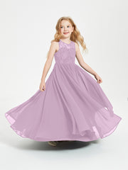 Long Junior Bridesmaid Dresses Illusion Lace Top Wisteria