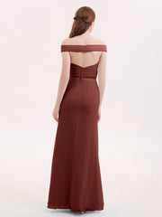 Chiffon Off Shoulder Dresses with Slit-Terracotta