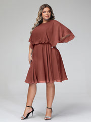 Scoop Neck Flutter Sleeves Short Chiffon Dresses-Terracotta Plus Size