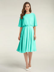 Scoop Neck Flutter Sleeves Short Chiffon Dresses-Spa