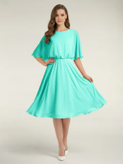 Scoop Neck Flutter Sleeves Short Chiffon Dresses-Spa