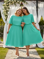 Scoop Neck Flutter Sleeves Short Chiffon Dresses-Spa