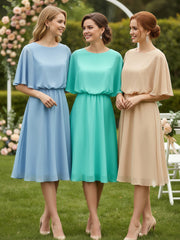 Scoop Neck Flutter Sleeves Short Chiffon Dresses-Spa