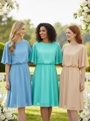 Scoop Neck Flutter Sleeves Short Chiffon Dresses-Spa
