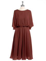 Scoop Neck Flutter Sleeves Short Chiffon Dresses-Terracotta