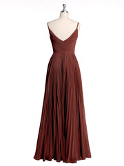 V-neck Full Pleated Skirt Dresses with Bow Sash-Terracotta
