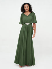 Illusion Sweetheart Neck Chiffon Max Dresses-Olive Green