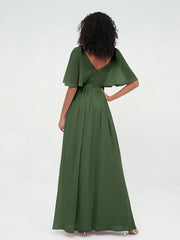 Illusion Sweetheart Neck Chiffon Max Dresses-Olive Green