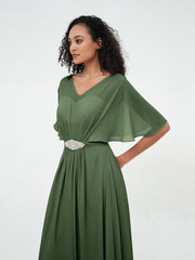 Illusion Sweetheart Neck Chiffon Max Dresses-Olive Green