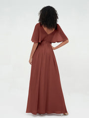 Illusion Sweetheart Neck Chiffon Max Dresses-Terracotta