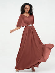 Illusion Sweetheart Neck Chiffon Max Dresses-Terracotta