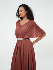 Illusion Sweetheart Neck Chiffon Max Dresses-Terracotta