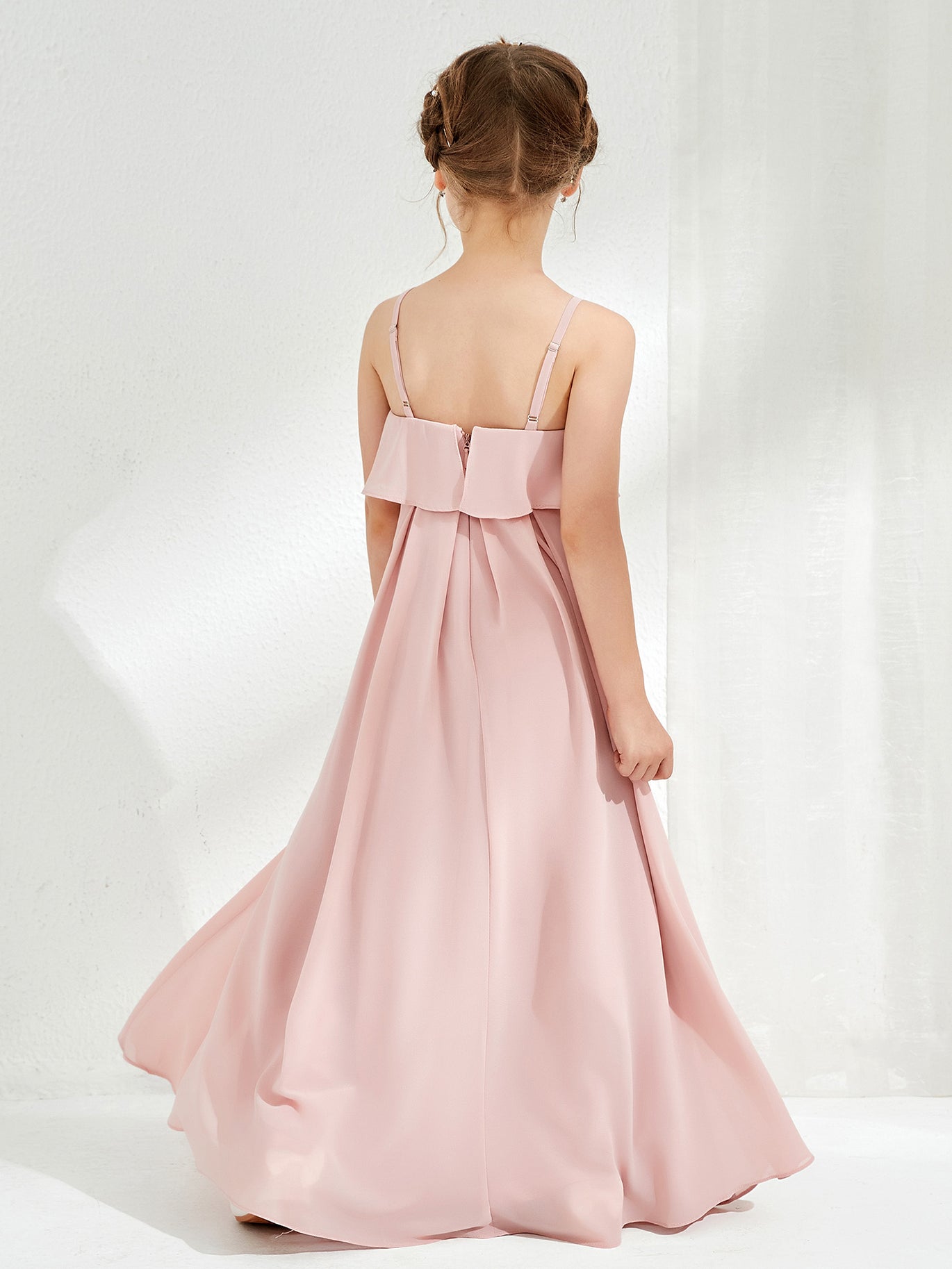Spaghetti Strap Sweetheart Cascade Skirt Dress Tangerine