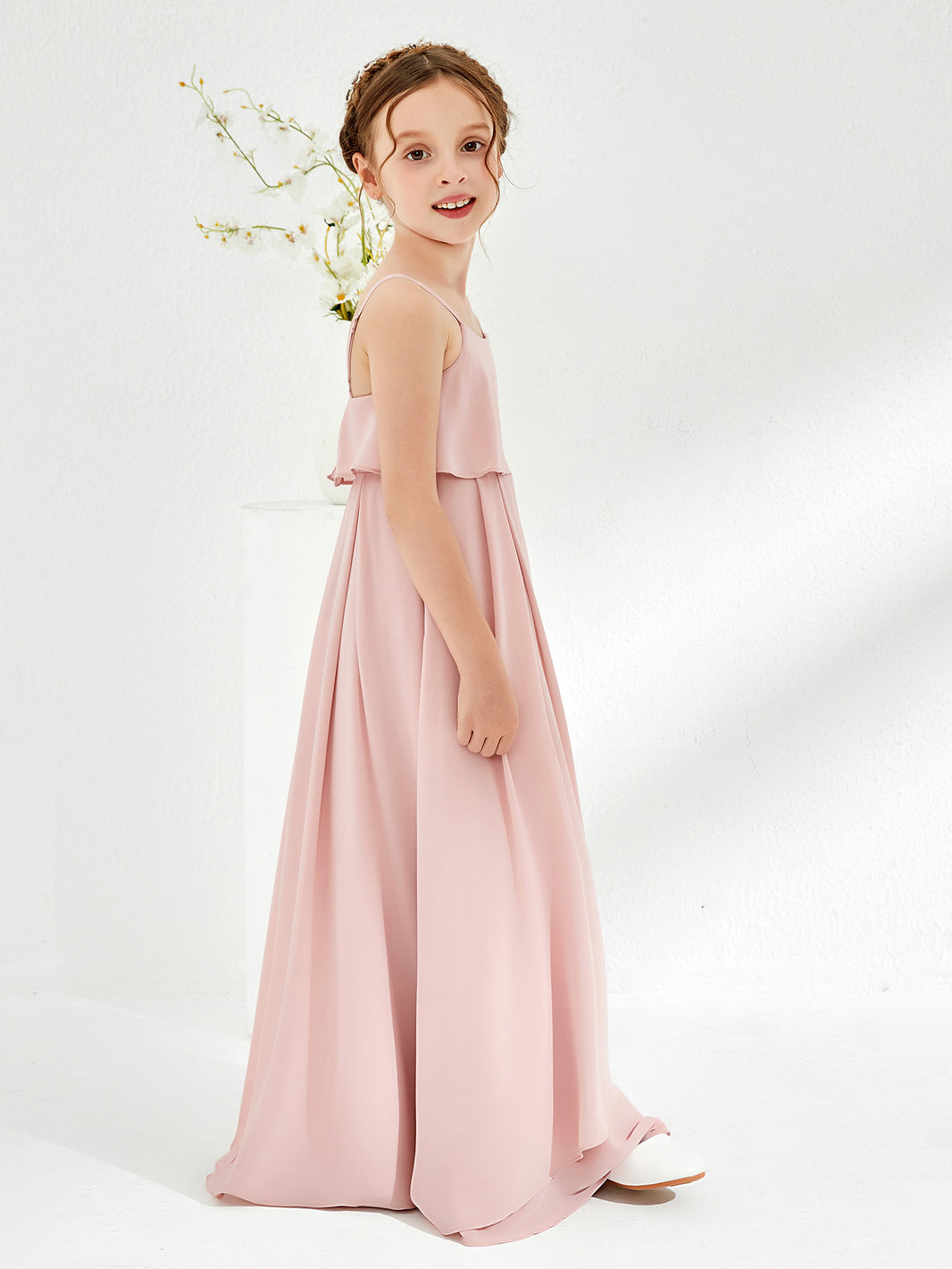 Spaghetti Strap Sweetheart Cascade Skirt Dress Sunset
