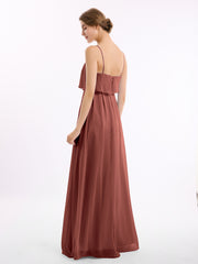 Spaghetti Strap Chiffon Dress with Cascade Skirt-Terracotta Plus Size