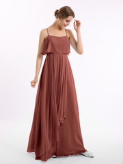 Spaghetti Strap Chiffon Dress with Cascade Skirt-Terracotta Plus Size