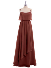 Spaghetti Strap Chiffon Dress with Cascade Skirt-Terracotta Plus Size