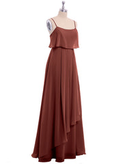 Spaghetti Strap Chiffon Dress with Cascade Skirt-Terracotta Plus Size