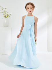 Bateau Neckline Junior Bridesmaid Dresses with Sash Sky Blue