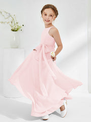 Bateau Neckline Junior Bridesmaid Dresses with Sash Blushing Pink