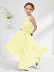 Bateau Neckline Junior Bridesmaid Dresses with Sash Daffodil