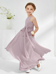 Bateau Neckline Junior Bridesmaid Dresses with Sash Dusk