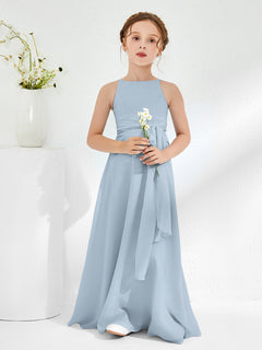 Bateau Neckline Junior Bridesmaid Dresses with Sash Dusty Blue