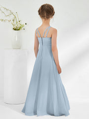 Bateau Neckline Junior Bridesmaid Dresses with Sash Dusty Blue