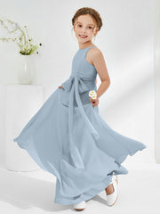 Bateau Neckline Junior Bridesmaid Dresses with Sash Dusty Blue