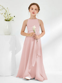 Bateau Neckline Junior Bridesmaid Dresses with Sash Dusty Rose