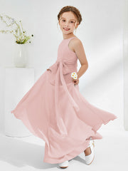 Bateau Neckline Junior Bridesmaid Dresses with Sash Dusty Rose