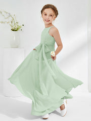 Bateau Neckline Junior Bridesmaid Dresses with Sash Dusty Sage
