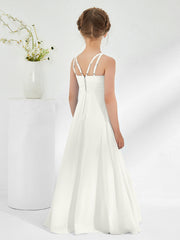 Bateau Neckline Junior Bridesmaid Dresses with Sash Ivory