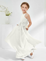Bateau Neckline Junior Bridesmaid Dresses with Sash Ivory