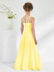 Bateau Neckline Junior Bridesmaid Dresses with Sash Lemon