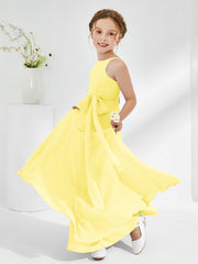 Bateau Neckline Junior Bridesmaid Dresses with Sash Lemon
