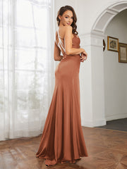 Sheath Satin Cowl Neck Prom Dresses Bronzer