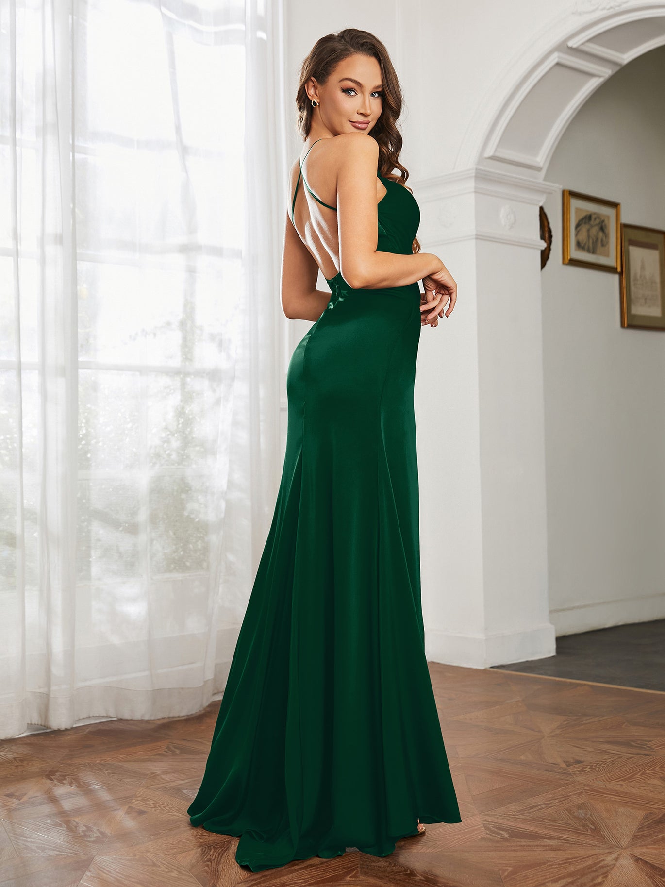 slim fit dress slacks BABARONI Sheath Satin Cowl Neck Prom Dresses Dark Navy Plus size, Dark Navy / US18