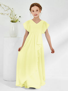 V-neck Junior Bridesmaid Dresses with Flutter Sleeves Daffodil