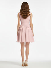 V Neck Chiffon Short Bridesmaid Dresses-Dusty Rose