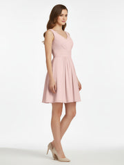V Neck Chiffon Short Bridesmaid Dresses-Dusty Rose