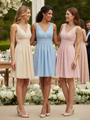 V Neck Chiffon Short Bridesmaid Dresses-Dusty Rose