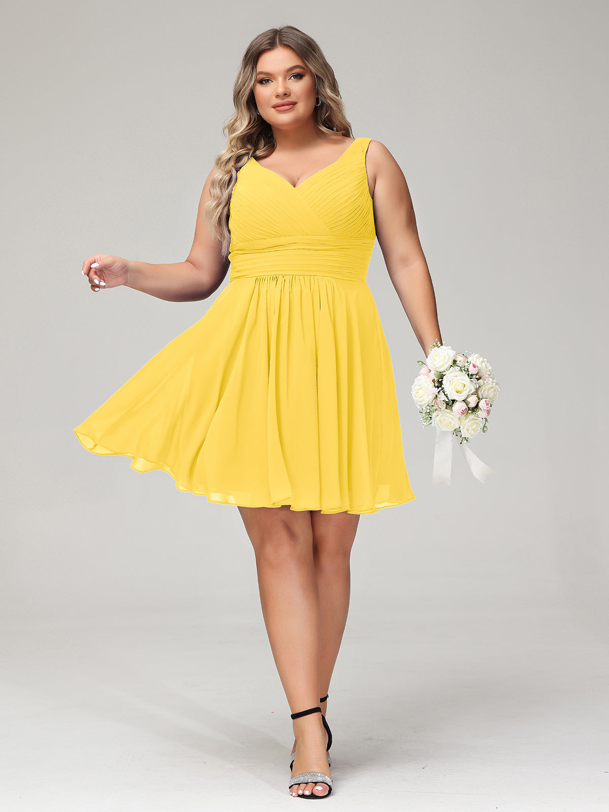 Marigold Plus Size Chiffon Short Bridesmaid Dress V-Neck