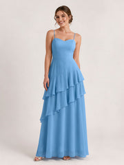 Tiered Ruffle Sweetheart Gown with Lace-Up Back Blue
