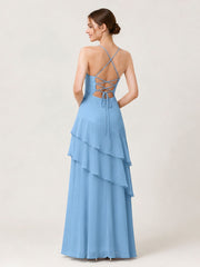 Tiered Ruffle Sweetheart Gown with Lace-Up Back Blue