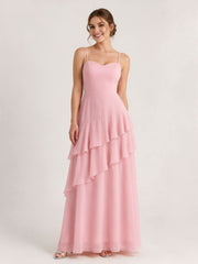 Tiered Ruffle Sweetheart Gown with Lace-Up Back Blushing Pink