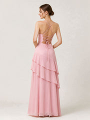 Tiered Ruffle Sweetheart Gown with Lace-Up Back Blushing Pink